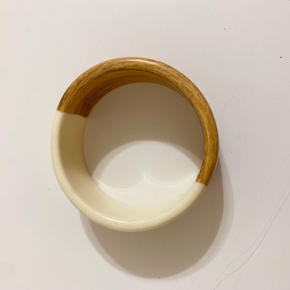 Plastic Two Toned Cream and Wood Bangle - Picture 2 of 5